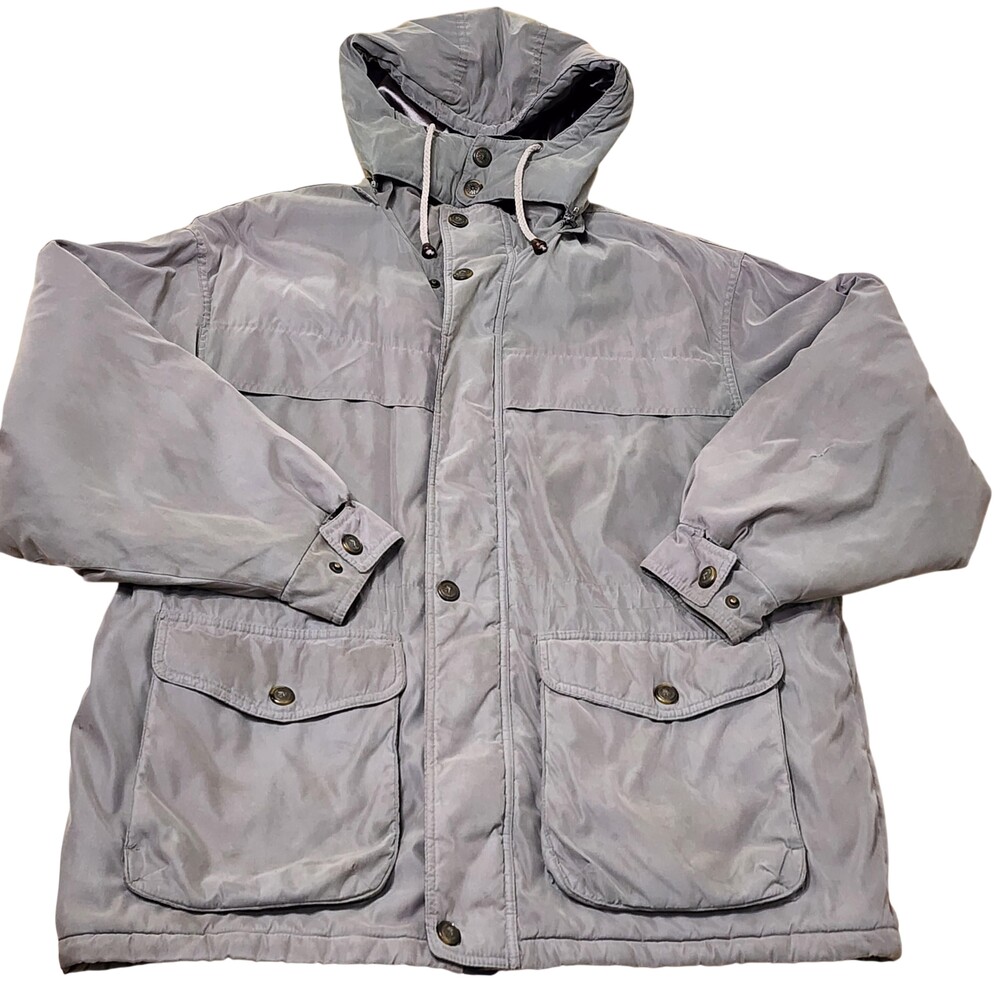 Vintage Members Only Coat Mens Large Gray Hooded Microfiber Parka Quilted Winter